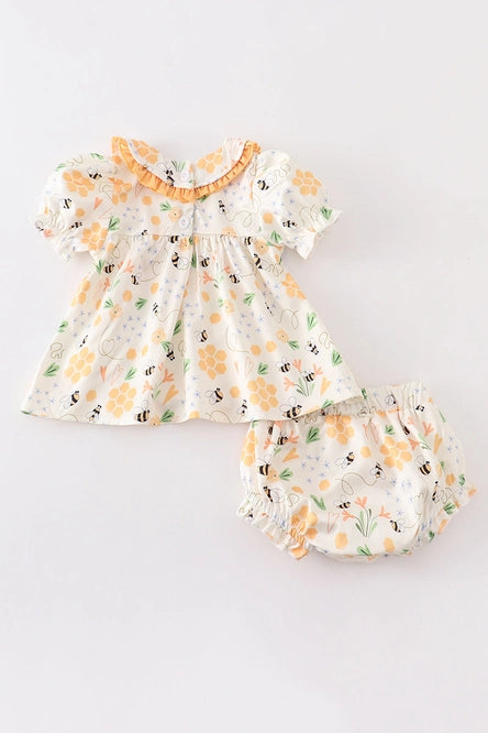 Bee print ruffle baby set