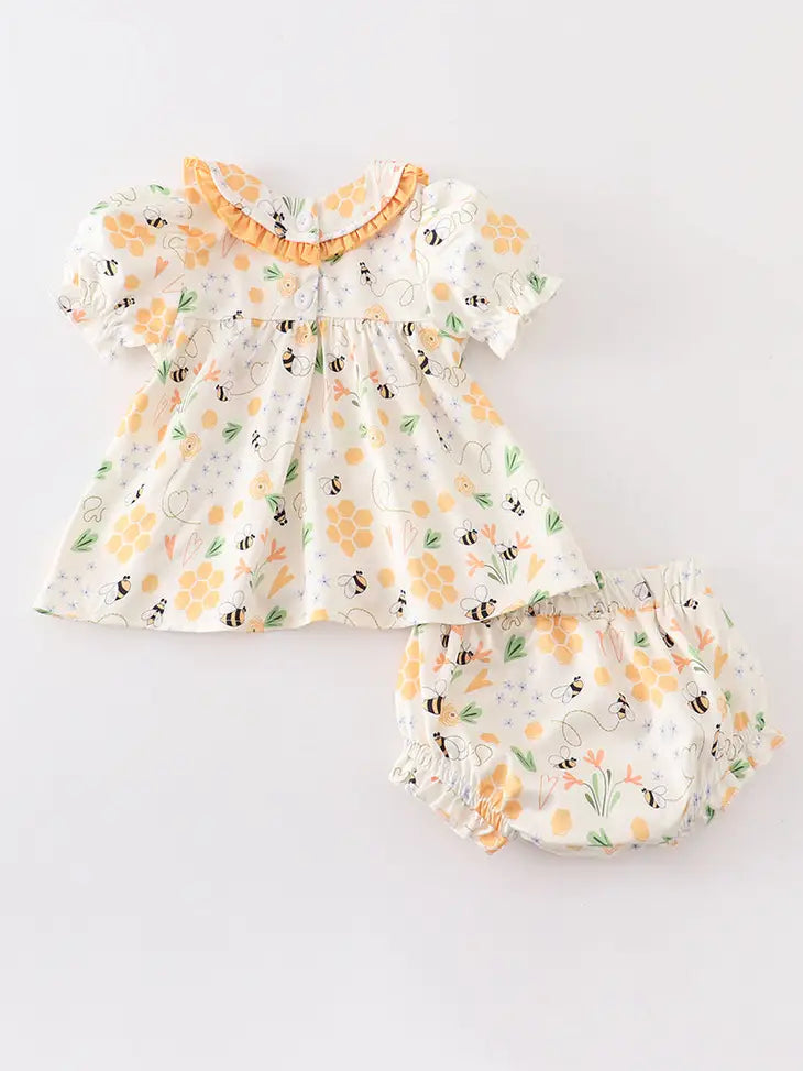 Bee print ruffle baby set