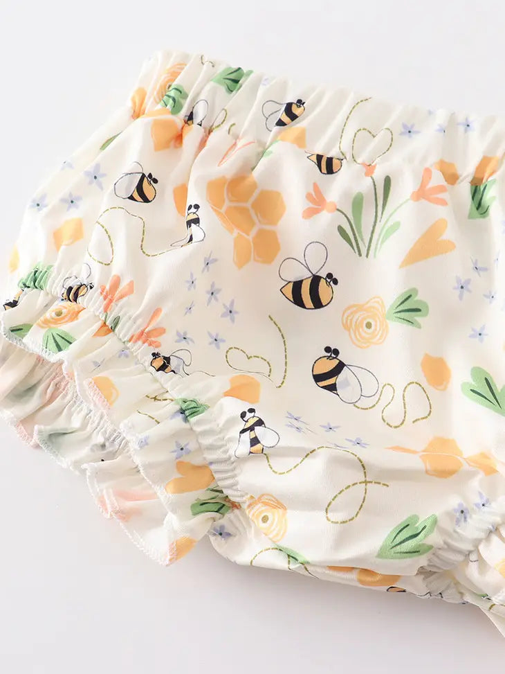 Bee print ruffle baby set