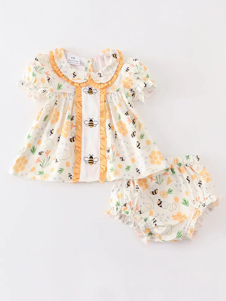 Bee print ruffle baby set
