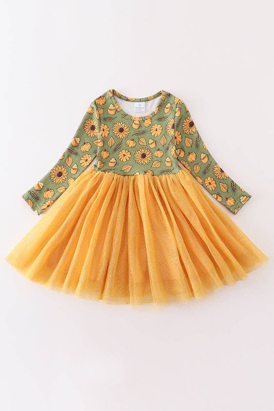 Sunflower print girl tutu dress