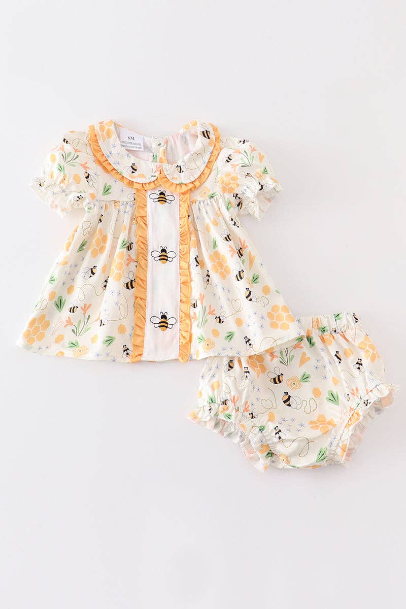 Bee print ruffle baby set